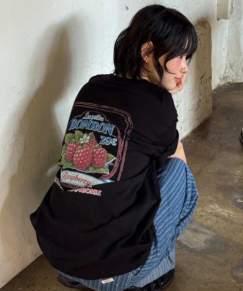 VINTAGE RASPBERRY OVER FIT T SHIRT BLACK