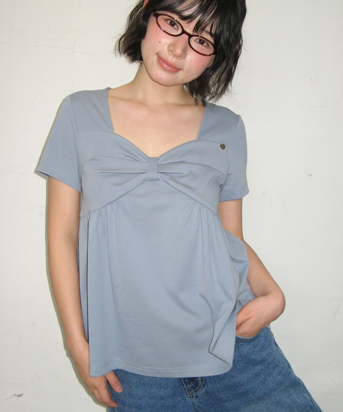 KNOT RIBBON A LINE T SHIRT BLUE