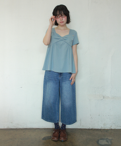 KNOT RIBBON A LINE T SHIRT BLUE