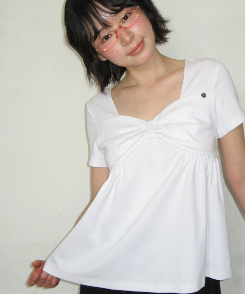 KNOT RIBBON A LINE T SHIRT WHITE