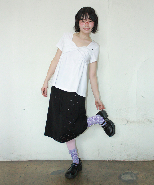 KNOT RIBBON A LINE T SHIRT WHITE