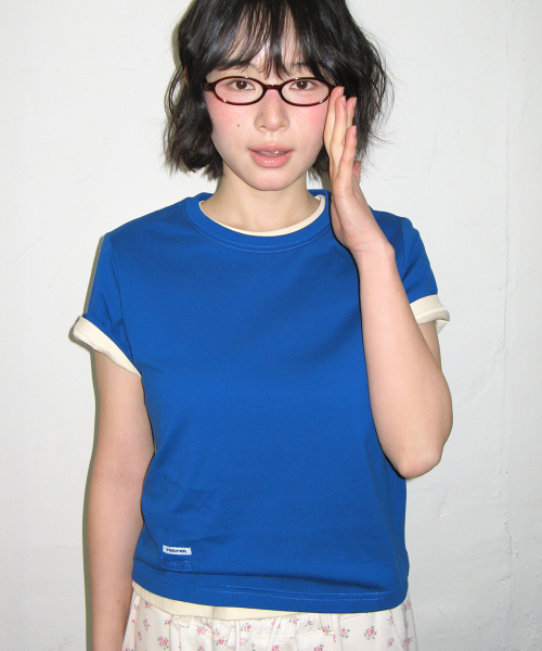 MINI LABEL CROP SHORT SLEEVE DEEP BLUE