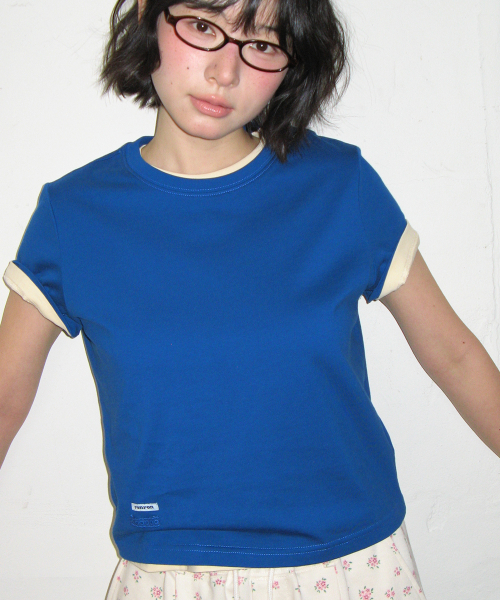 MINI LABEL CROP SHORT SLEEVE DEEP BLUE