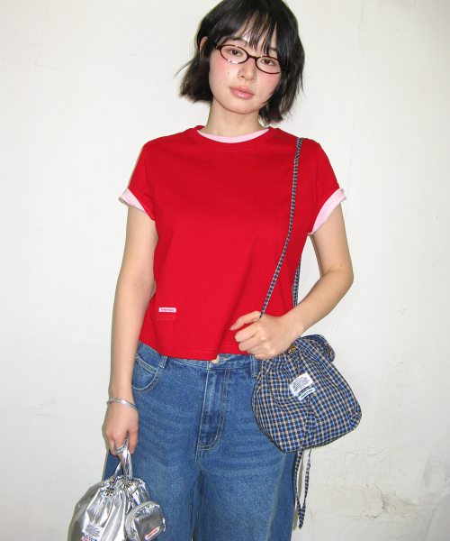 MINI LABEL CROP SHORT SLEEVE RED