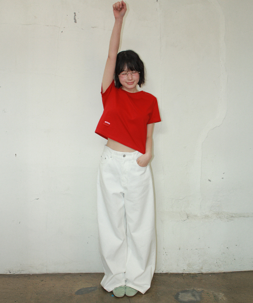MINI LABEL CROP SHORT SLEEVE RED