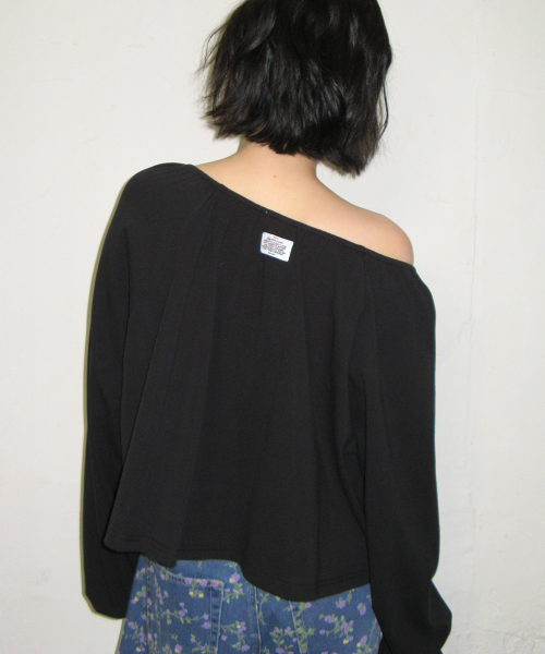 VOLUME SHIRRING BUTTON LONG SLEEVE BLACK