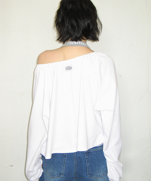 VOLUME SHIRRING BUTTON LONG SLEEVE WHITE