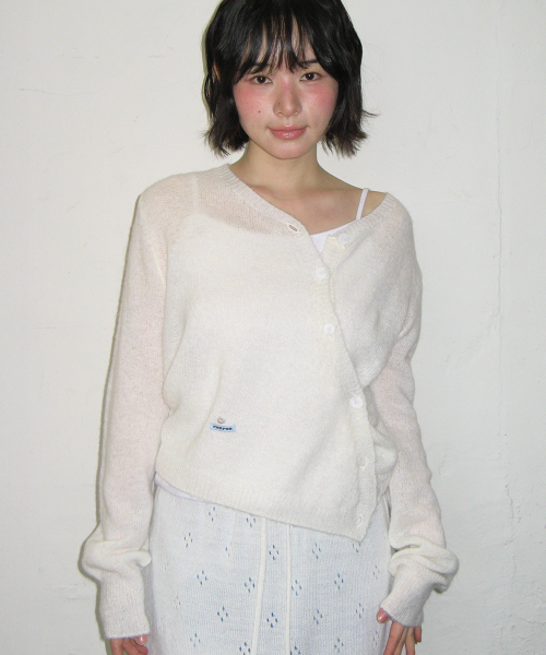 MINI LABEL DIAGONAL KNIT CARDIGAN IVORY
