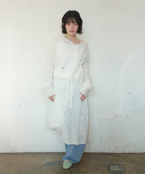 MINI LABEL DIAGONAL KNIT CARDIGAN IVORY