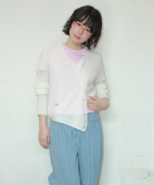 MINI LABEL DIAGONAL KNIT CARDIGAN IVORY