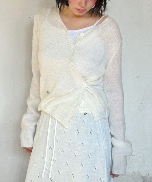 MINI LABEL DIAGONAL KNIT CARDIGAN IVORY