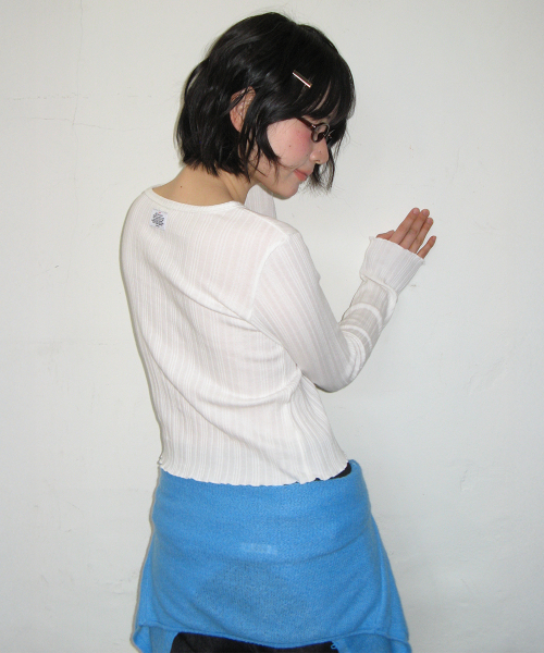ROLLED EDGE CROP KNIT CARDIGAN BLUE