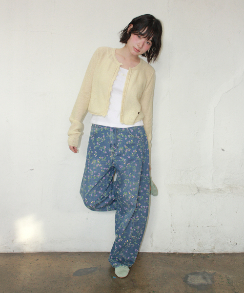ROLLED EDGE CROP KNIT CARDIGAN BUTTER