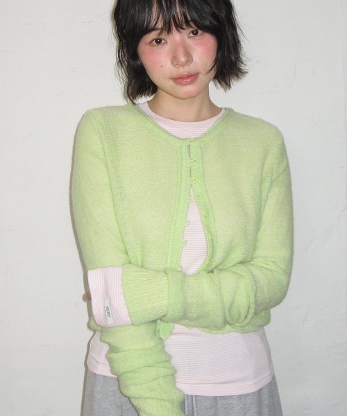 ROLLED EDGE CROP KNIT CARDIGAN LIME