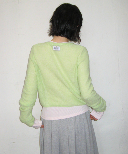 ROLLED EDGE CROP KNIT CARDIGAN LIME