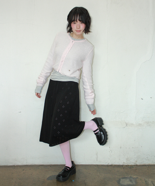 ROLLED EDGE CROP KNIT CARDIGAN PINK