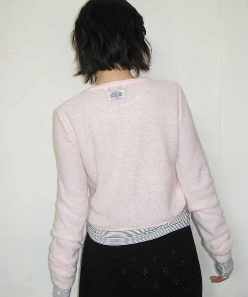 ROLLED EDGE CROP KNIT CARDIGAN PINK