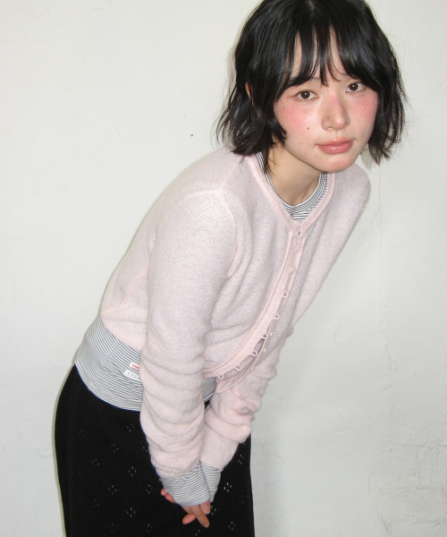 ROLLED EDGE CROP KNIT CARDIGAN PINK