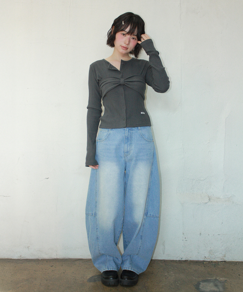 KNOT RIBBON SLIM FIT CARDIGAN CHARCOAL