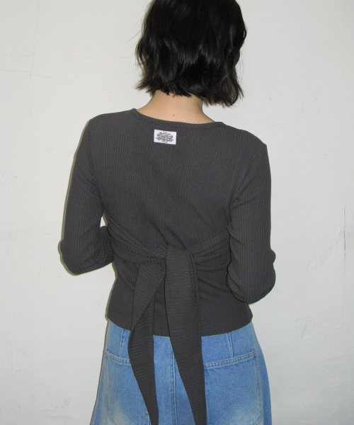 KNOT RIBBON SLIM FIT CARDIGAN CHARCOAL