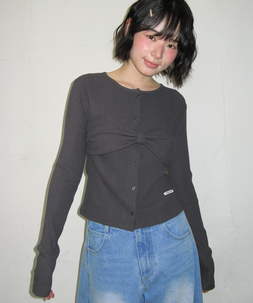 KNOT RIBBON SLIM FIT CARDIGAN CHARCOAL