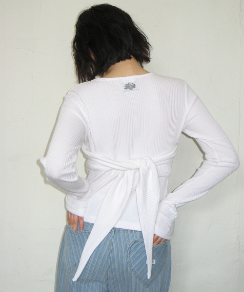 KNOT RIBBON SLIM FIT CARDIGAN WHITE
