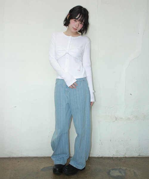 KNOT RIBBON SLIM FIT CARDIGAN WHITE