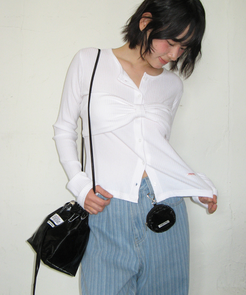 KNOT RIBBON SLIM FIT CARDIGAN WHITE