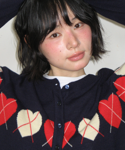 HEART ARGYLE LINE KNIT CARDIGAN NAVY