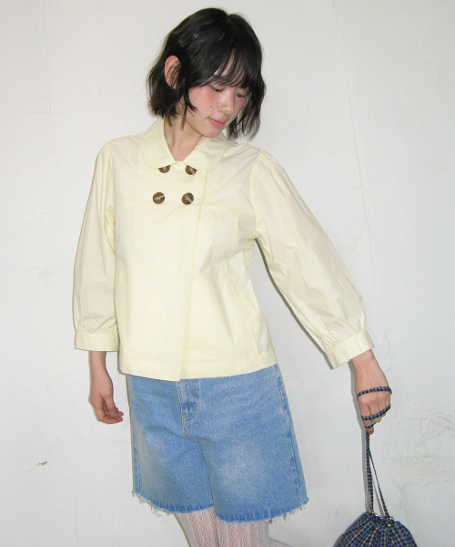 DOUBLE BUTTON PUFF SLEEVE JACKET SOFT YELLOW