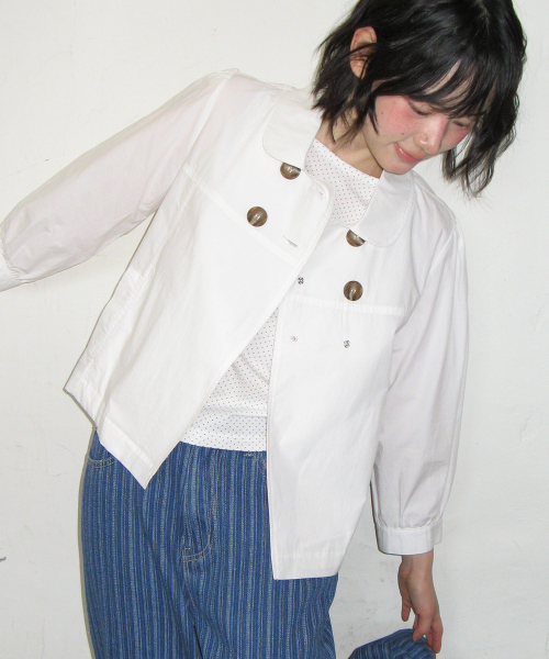 DOUBLE BUTTON PUFF SLEEVE JACKET WHITE