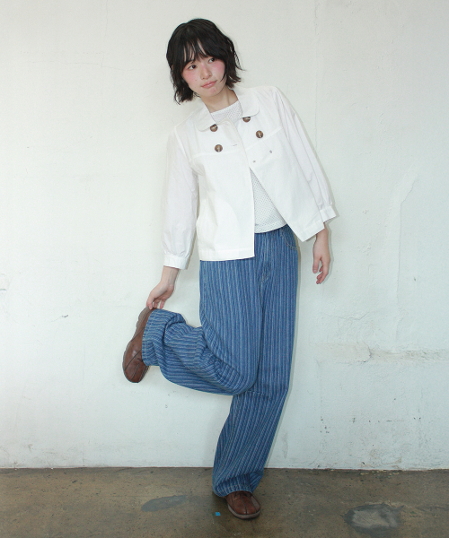 DOUBLE BUTTON PUFF SLEEVE JACKET WHITE