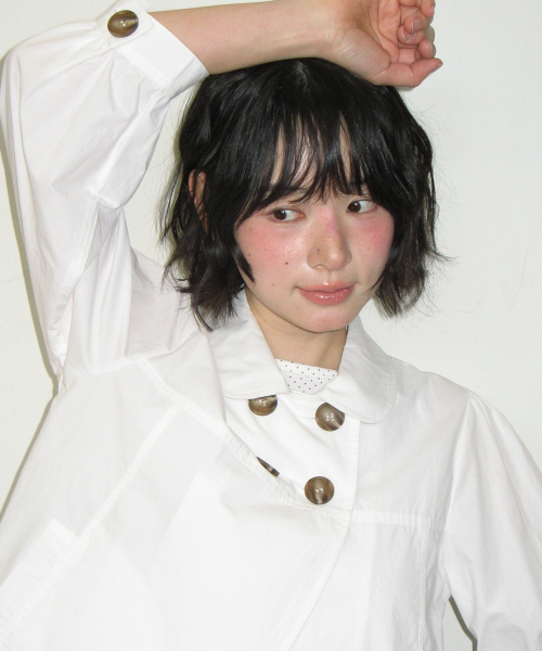 DOUBLE BUTTON PUFF SLEEVE JACKET WHITE