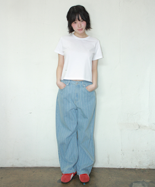 STRIPE DENIM WIDE PANTS LIGHT BLUE