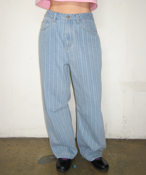 STRIPE DENIM WIDE PANTS LIGHT BLUE