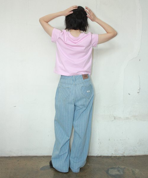 STRIPE DENIM WIDE PANTS LIGHT BLUE