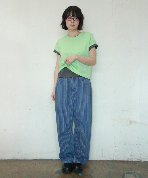 STRIPE DENIM WIDE PANTS MEDIUM BLUE