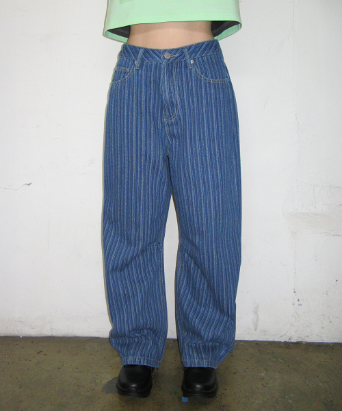 STRIPE DENIM WIDE PANTS MEDIUM BLUE