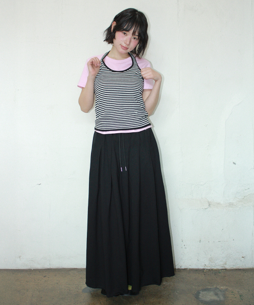 SWEAT PLEATS LONG SKIRT BLACK