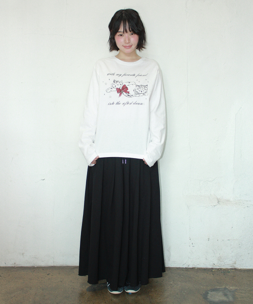 SWEAT PLEATS LONG SKIRT BLACK