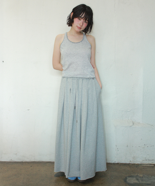 SWEAT PLEATS LONG SKIRT GREY