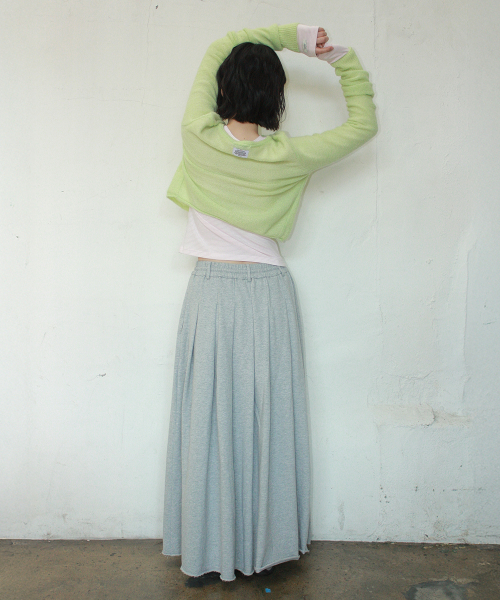 SWEAT PLEATS LONG SKIRT GREY