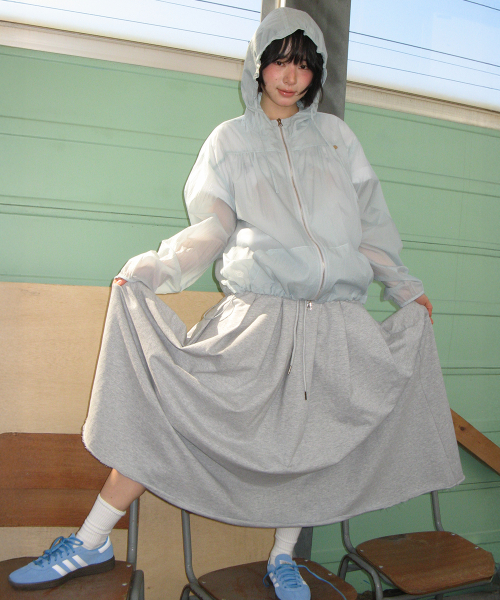 SWEAT PLEATS LONG SKIRT GREY
