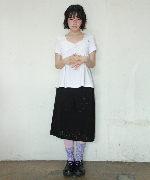 POINTELLE KNIT LONG SKIRT BLACK