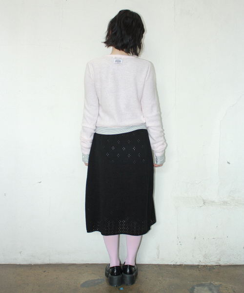 POINTELLE KNIT LONG SKIRT BLACK