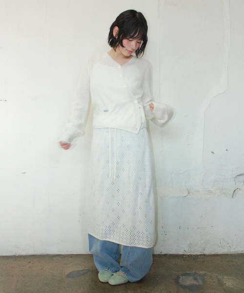 POINTELLE KNIT LONG SKIRT IVORY