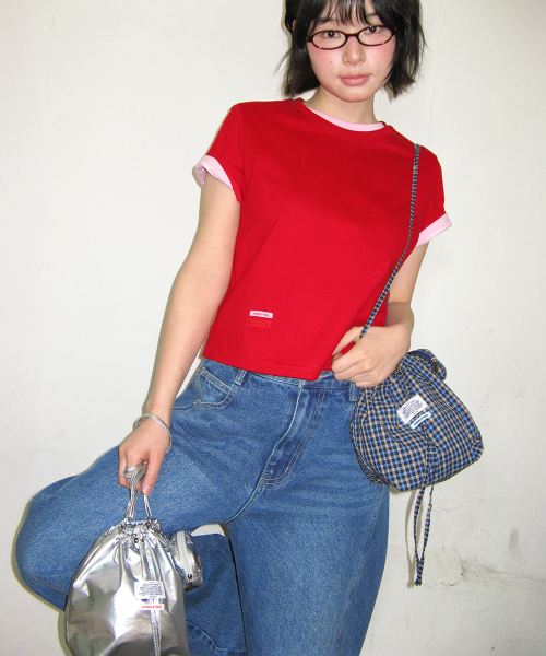 MINI BAG KEYRING SET DRAWSTRING BAG NAVY CHECK