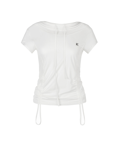 Shirring Hoodie Top - Ivory