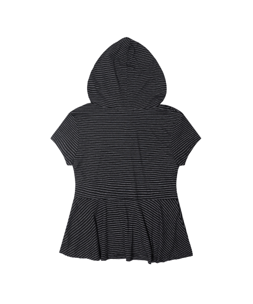 STRIPE HOOD FLARE TOP (BLACK) F26QB072
