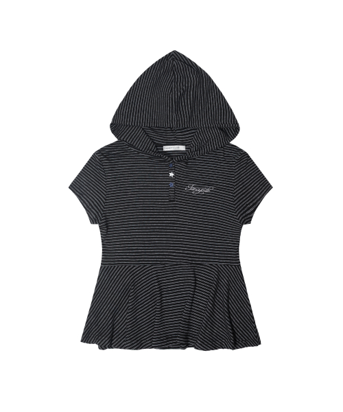 STRIPE HOOD FLARE TOP (BLACK) F26QB072